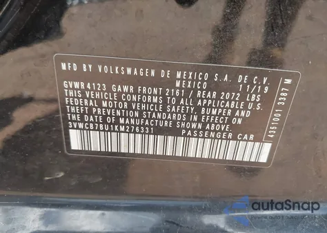 2019 Volkswagen Jetta 1.4T R-Line/1.4T S/1.4T Se z USA, uszkodzony, nr VIN 3VWCB7BU1KM276331